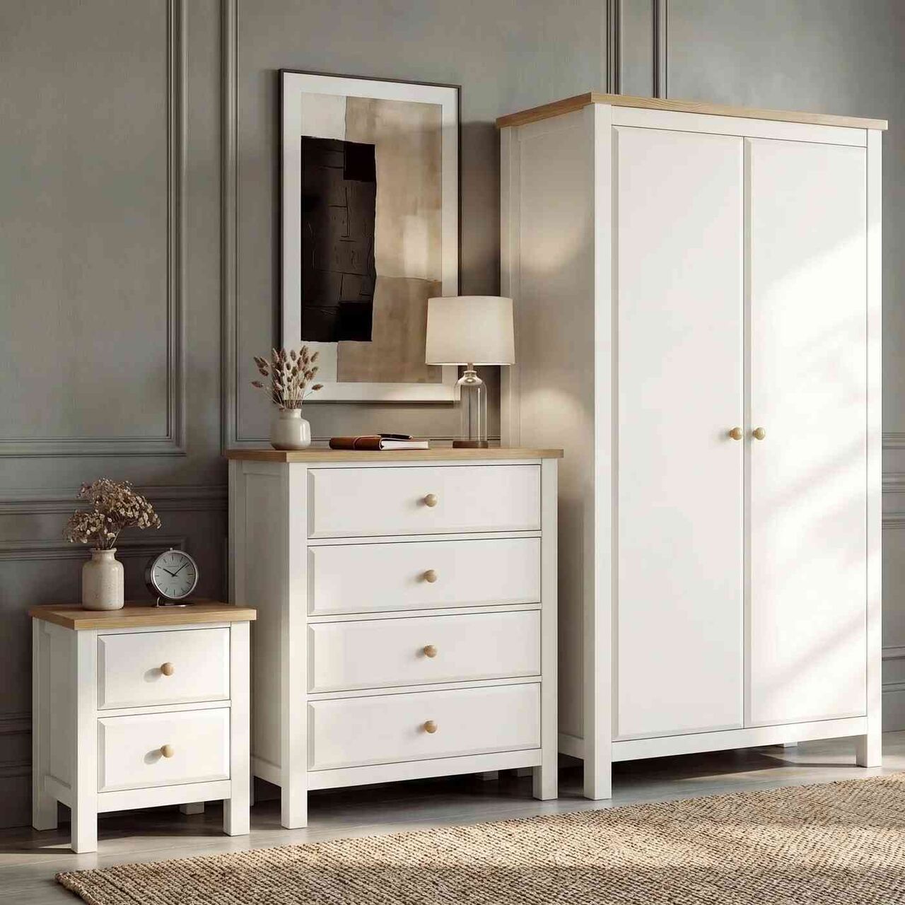 London, Furniture, GBP 379,  Haven 3 Piece White Painted Bedroom Set With 4 Drawer Chest With Bedside Table