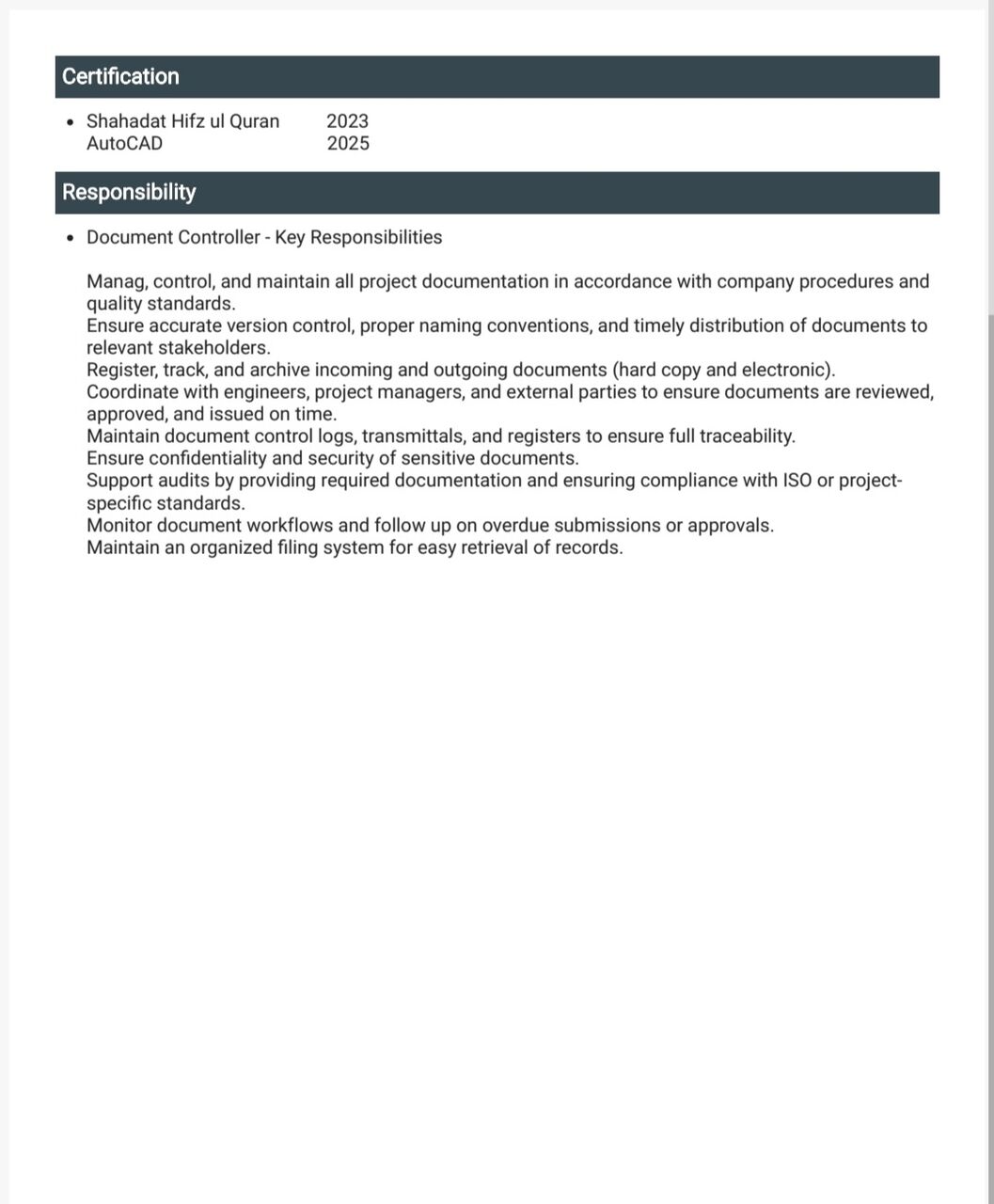 Riyadh, Job Seekers, Document Controller/ Data Entry Operator
