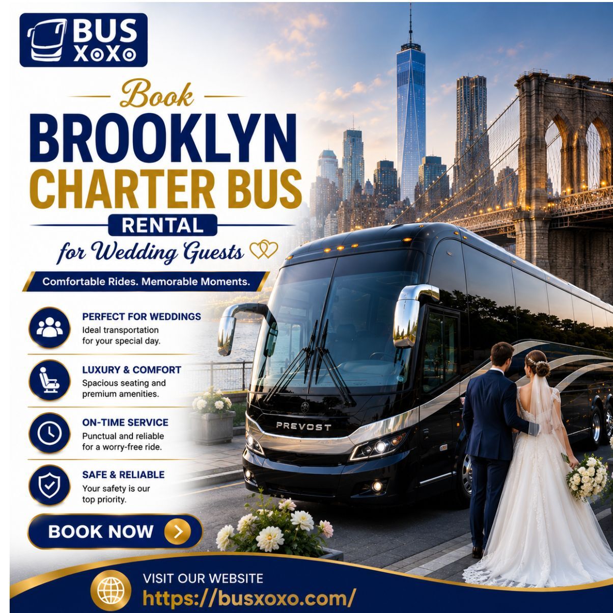 New York, Travel, Book Brooklyn Charter Bus Rental For Wedding Guests