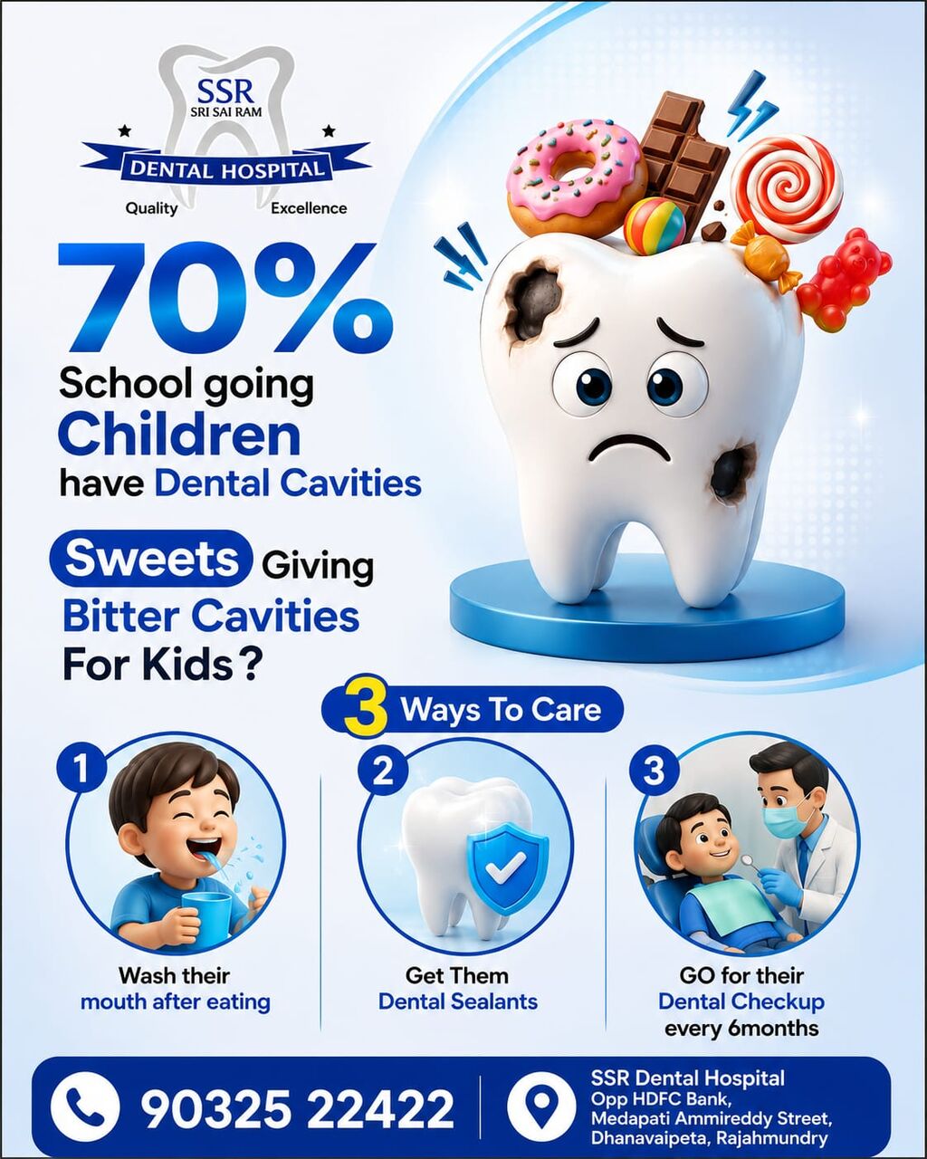 Kurnool, Dental, 70% School Children Have Dental Cavities &ndash; Pediatric Dental Care Tips | SSR Dental Hospita