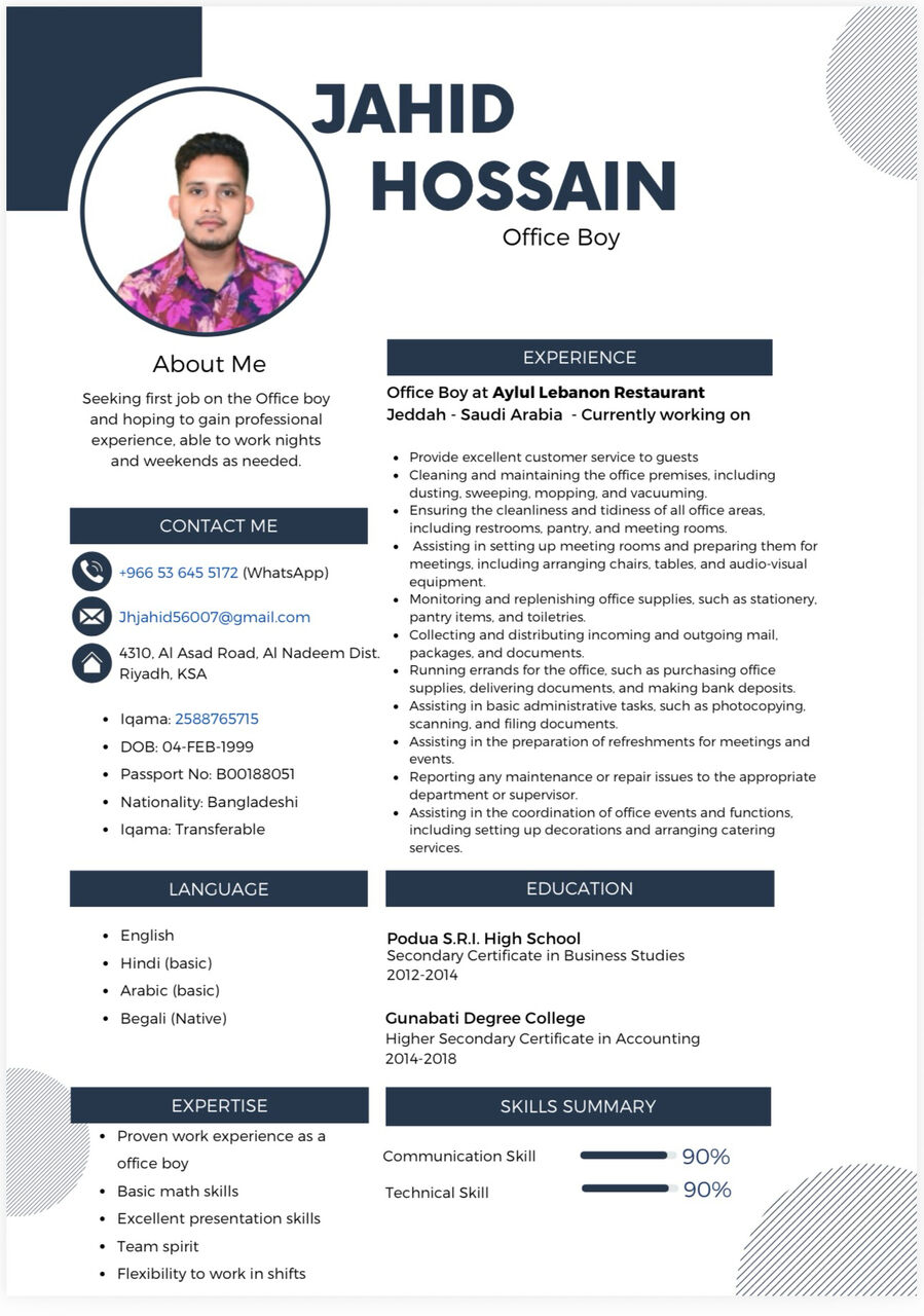 Taif, Job Seekers, Office Boy/Assistant/Tea Boy