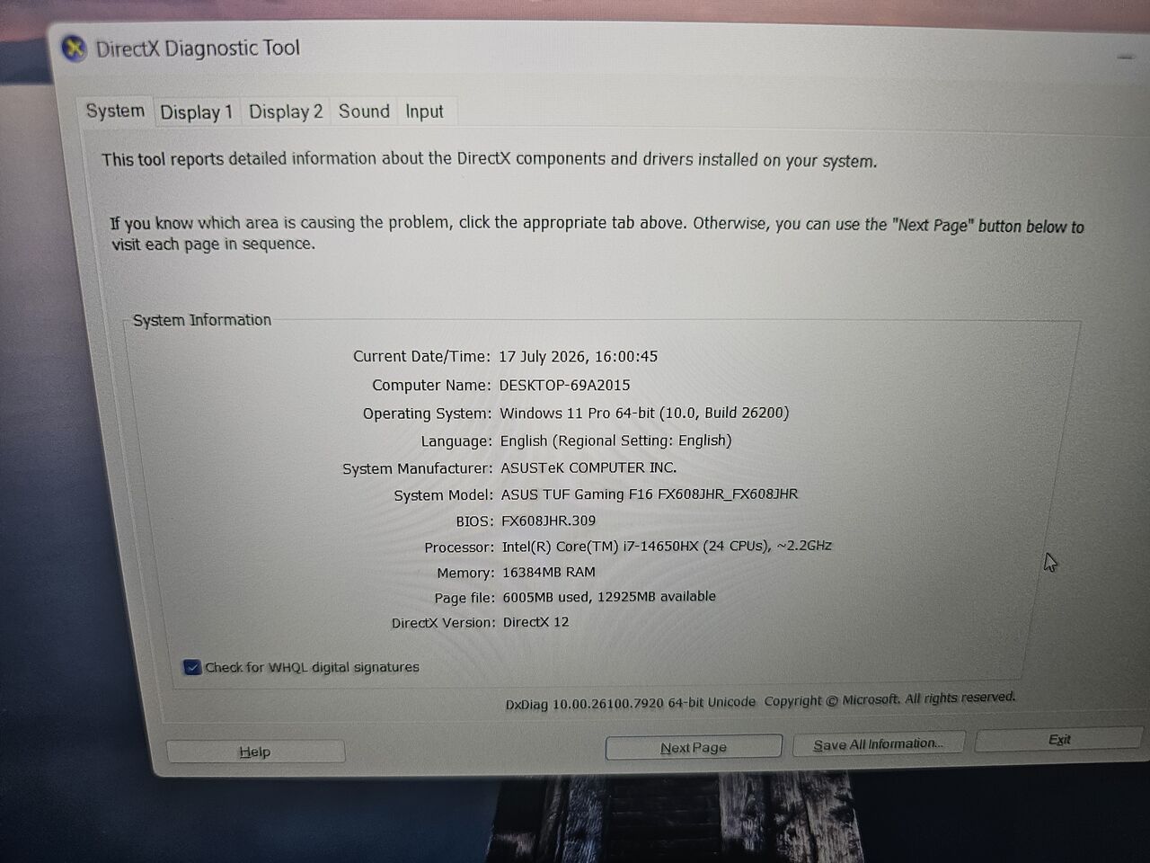 Riyadh, Computers, SAR 4300,  New Open Box Gaming Laptop - Asus TUF - Core I7 14th Gen,16gb,1TB,Nvidia RTX5050