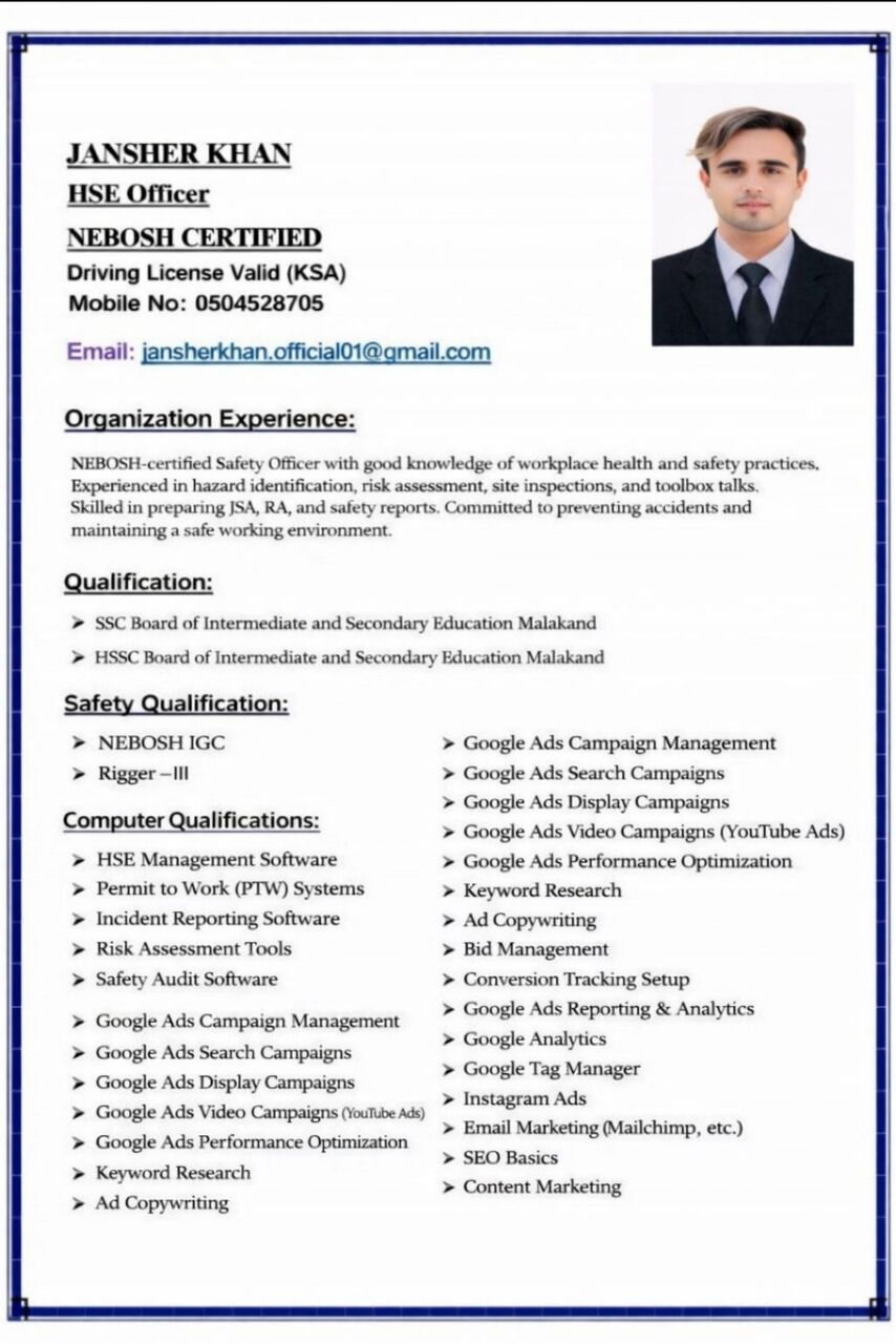 Jubail, Job Seekers, Safety Supervisor