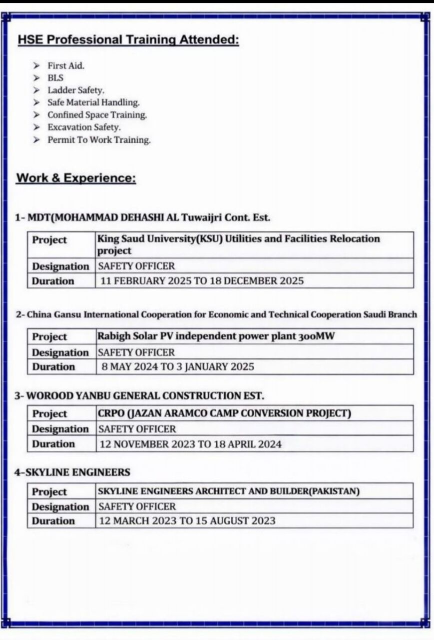 Jubail, Job Seekers, Safety Supervisor