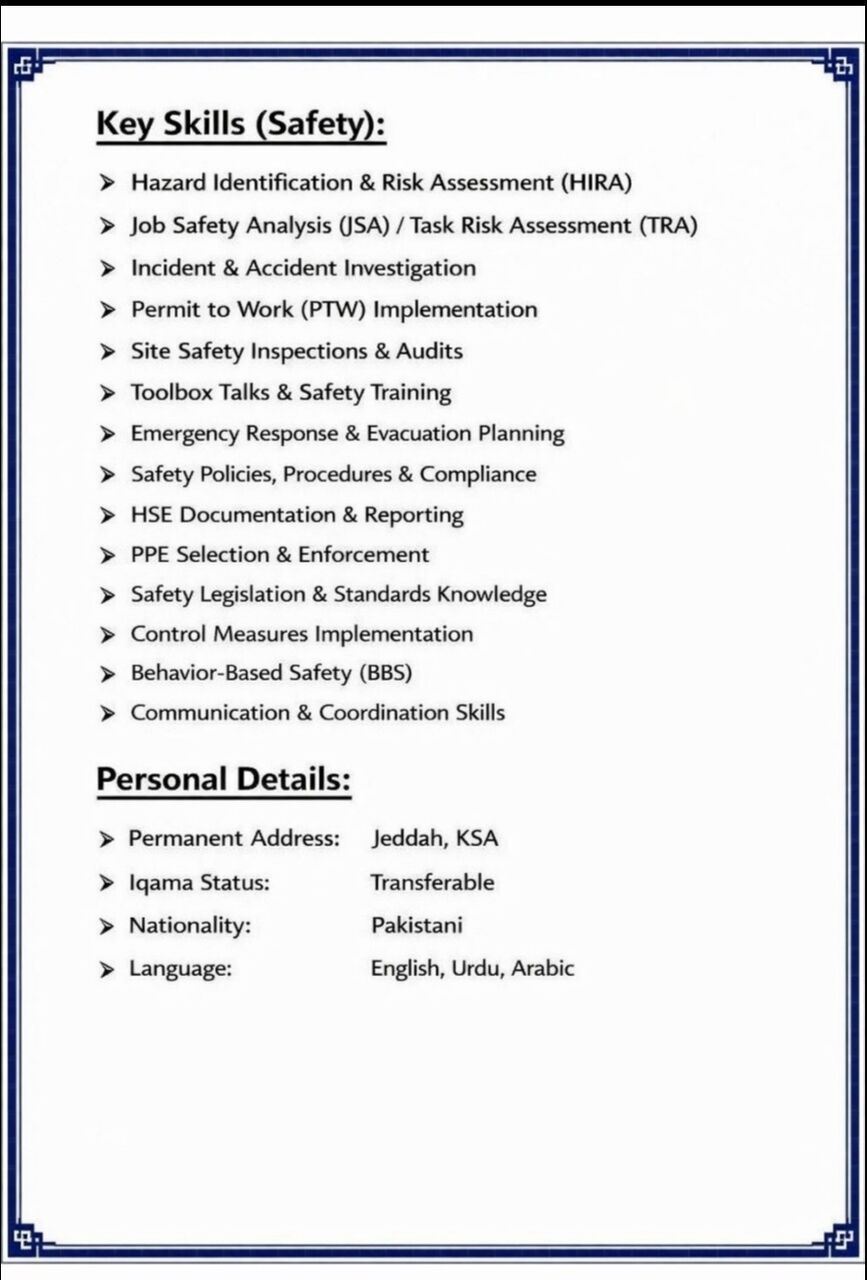 Jubail, Job Seekers, Safety Supervisor