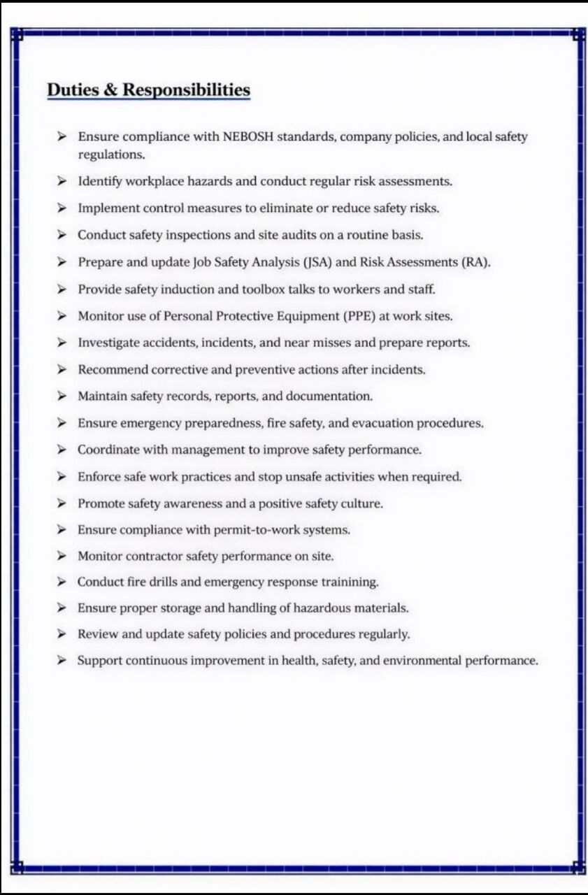 Jubail, Job Seekers, Safety Supervisor