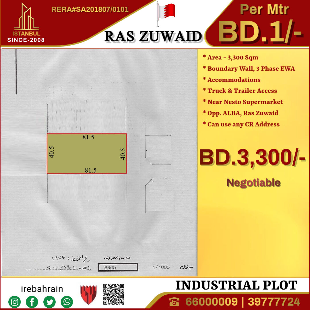 Asker, Warehouses, BHD 3300,  Industrial Plot With Address , EWA In RasZuwaid  BD.1/- Per Sqm