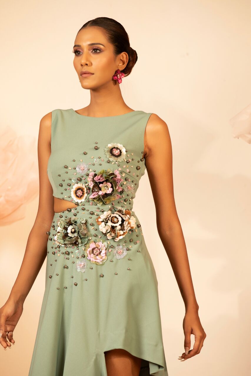 Bhopal, Business Partners, The Sage Cutout 3d Flower Asymmetric Dress