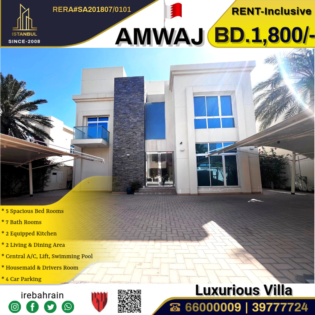 Amwaj Islands, Villas, BHD 1800,  Semi Furnished Luxury Villa For Rent In Amwaj Island