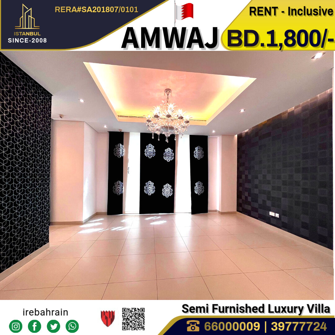 Amwaj Islands, Villas, BHD 1800,  Semi Furnished Luxury Villa For Rent In Amwaj Island