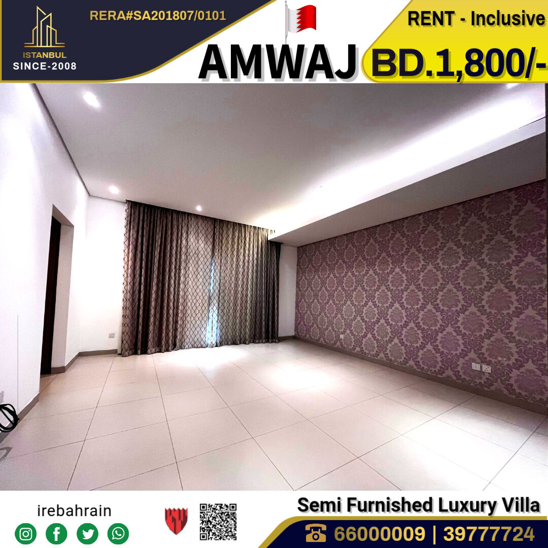 Amwaj Islands, Villas, BHD 1800,  Semi Furnished Luxury Villa For Rent In Amwaj Island