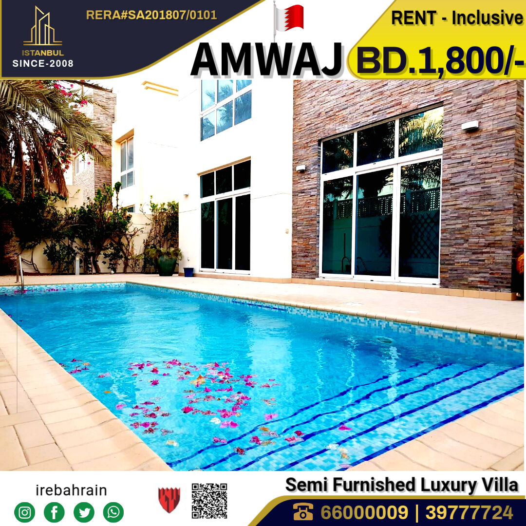 Amwaj Islands, Villas, BHD 1800,  Semi Furnished Luxury Villa For Rent In Amwaj Island