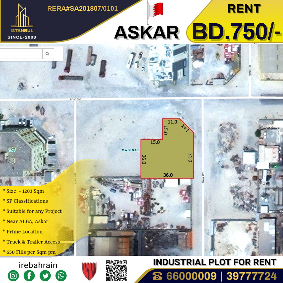Asker, Warehouses, BHD 750,  Industrial Plot ( SP ) For Rent In ASKAR, Near ALBA