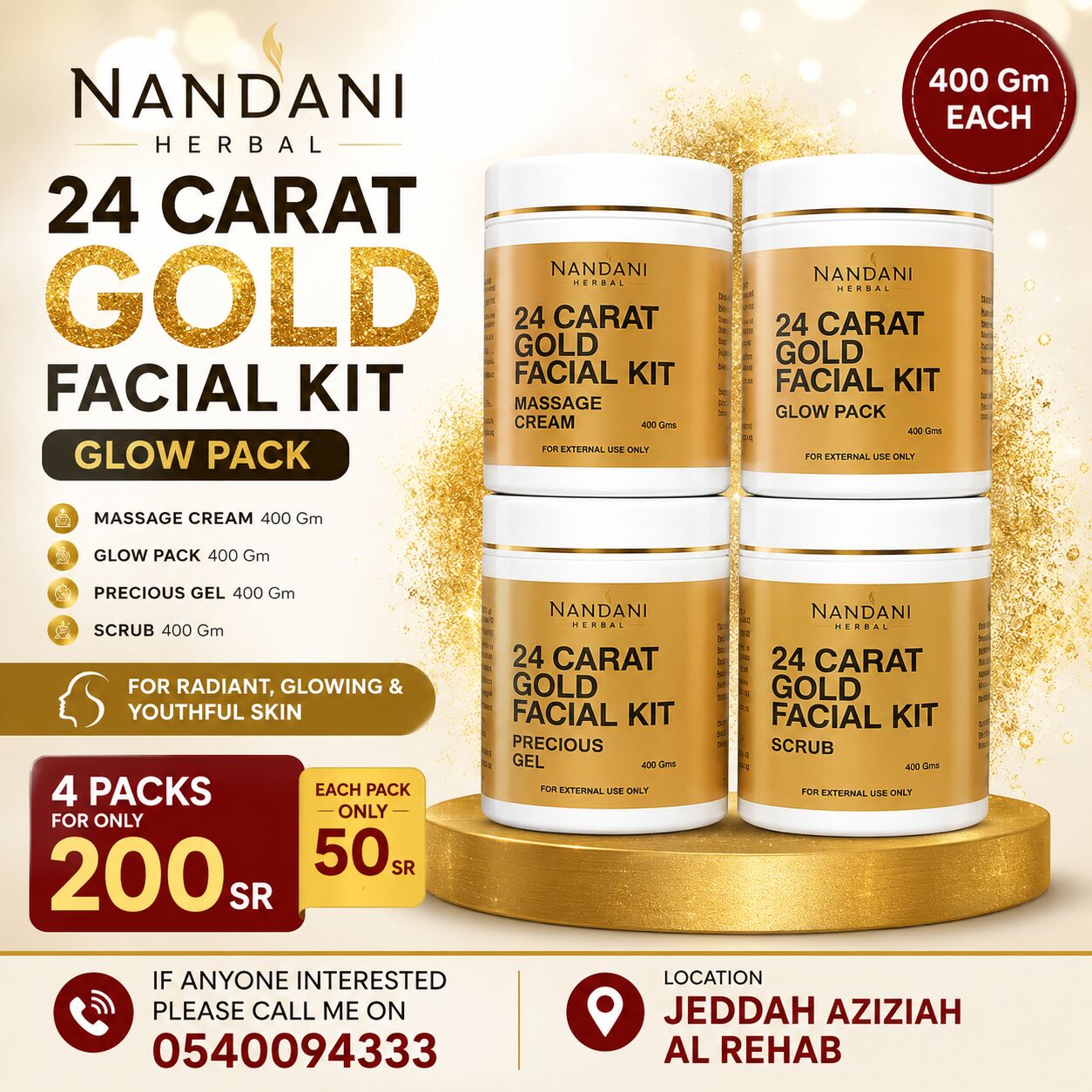 Jeddah, Health & Beauty Items, SAR 50,  Nandani 24 Carat Gold Facial Kit 400 Gm