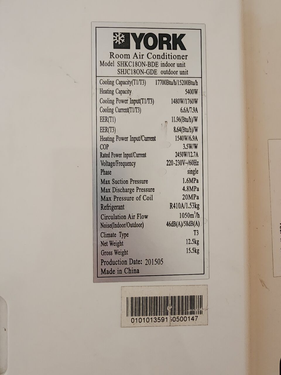 Sulai, Air Conditioners, SAR 600,  York Split AC 1.5 Ton 18000 Btu