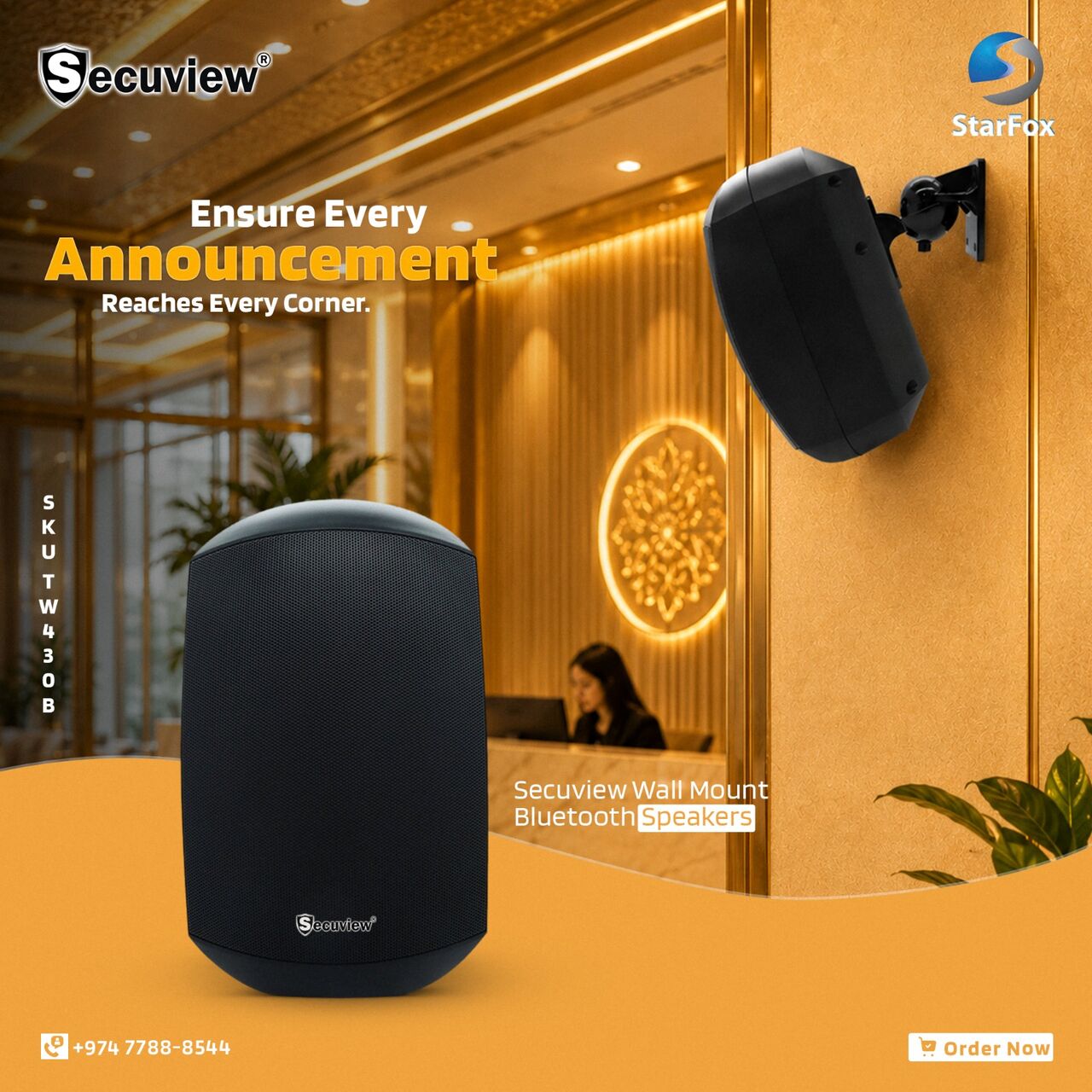 Doha, Electronics, QAR 550,  Secuview Wall-Mount Bluetooth Speakers Waterproof & Powerful Sound.
