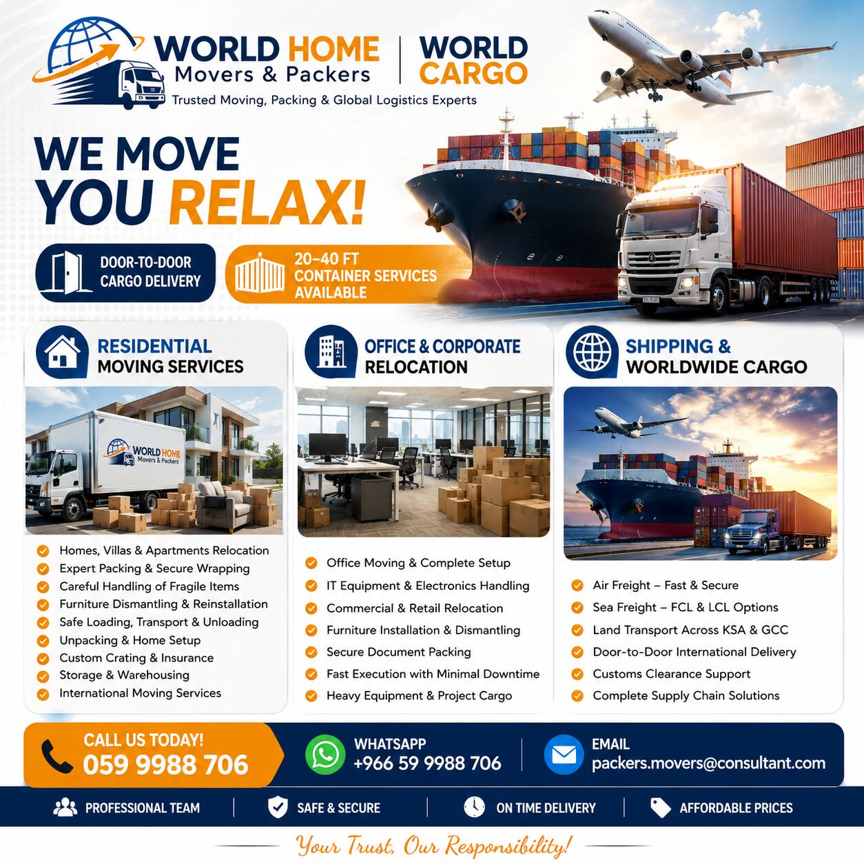 Khobar, Relocation, WORLD Movers Packers➡️Door To Door CARGO DELIVERY➡️With 20-40 FT Containers➡️ 0599988706.