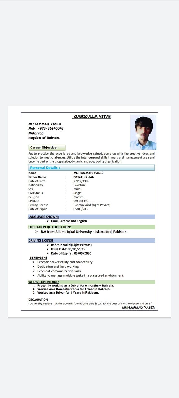 Muharraq, Job Seekers, Reliable Driver Available