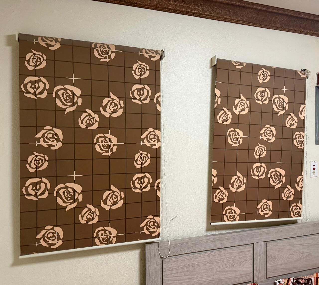 Al Muruj, Household Items, SAR 45,  Brown Rose Print Floral Roller Blinds