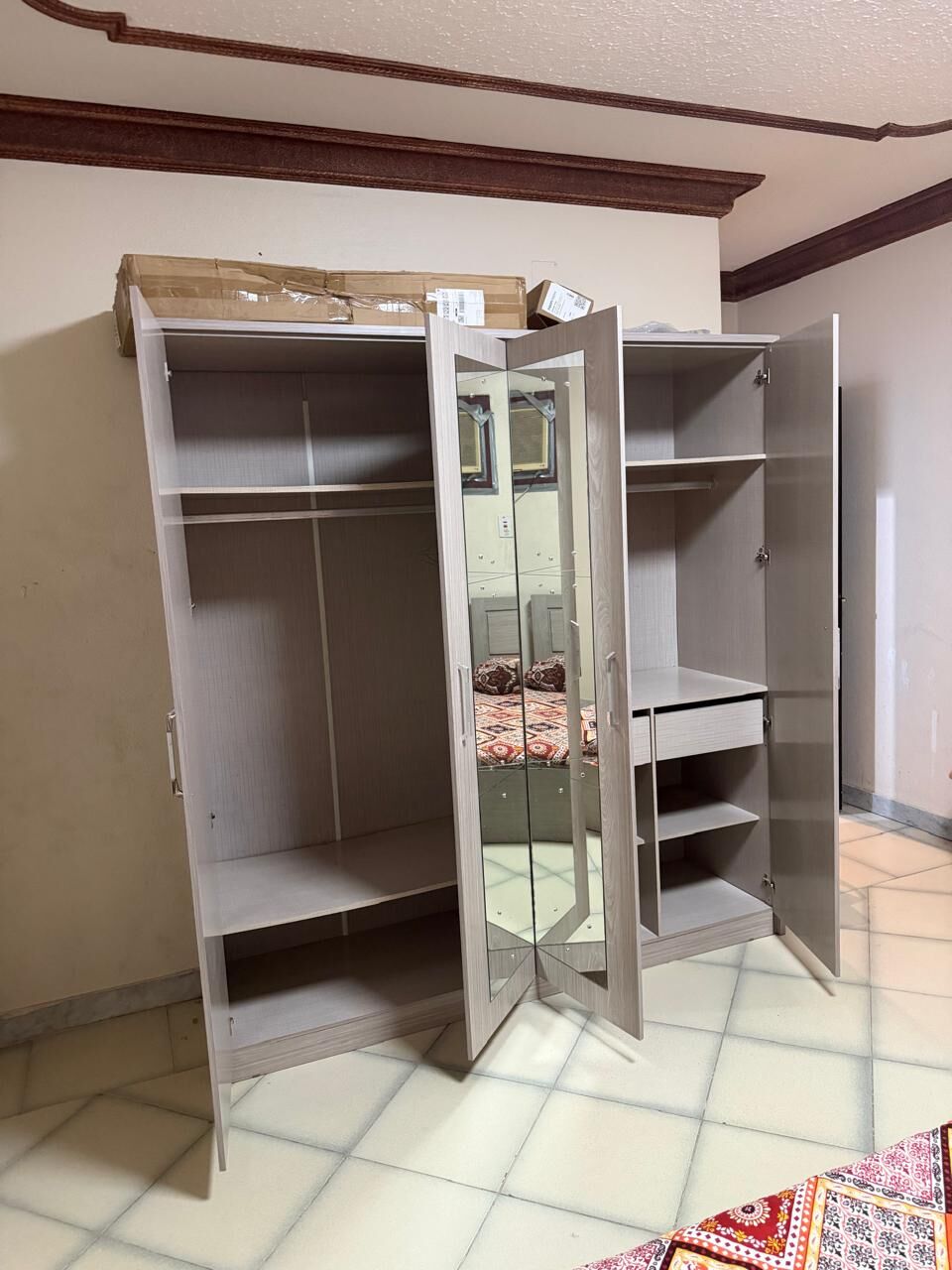 Al Muruj, Furniture, SAR 699,  🚪 3-Door Wardrobe For Sale - Cupboard With Hangers & Shelves