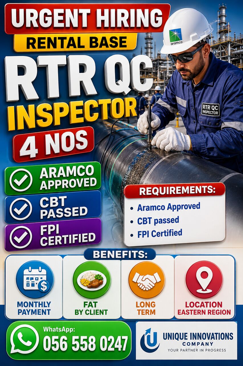 Riyadh, Jobs, RTR QC Aramco Approved And CBT Passed