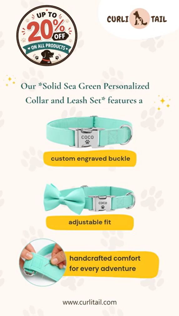 San Francisco, Pet Supplies, USD 28,  Cute Girl Dog Collar With Bow | Personalized Sea Green Collar & Leash