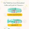 USD 28, Cute Girl Dog Collar With Bow | Personalized Sea Green Collar & Leash