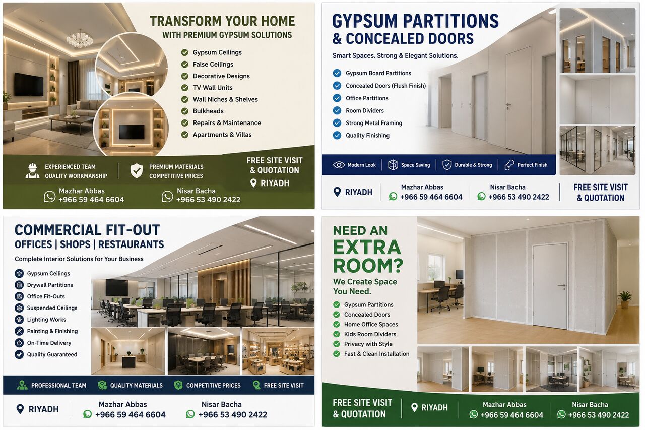 Riyadh, Construction, Gypsum Ceiling | False Ceiling | TV Wall | Gypsum Partition | Riyadh