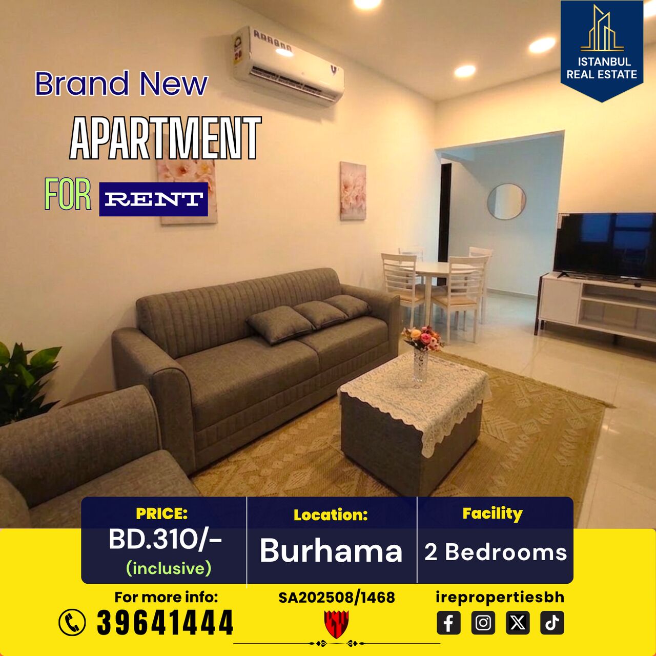 Burhama, Apartments, Flats, Houses & Villas, BHD 310/month,  Furnished,  110 Sq. Meter,  Brand New Apartment For Rent &ndash; Burhama Near Dana Mall