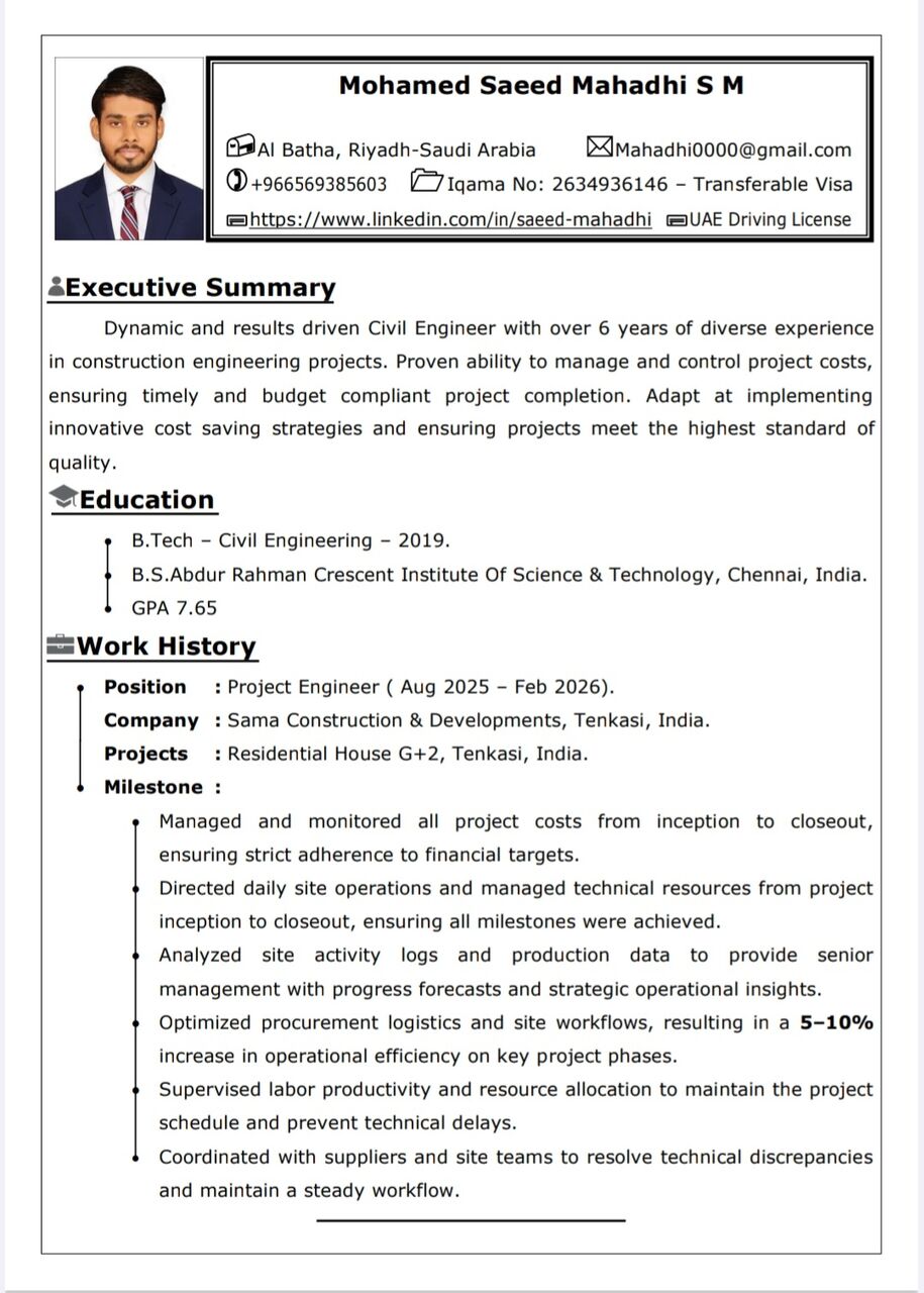 Riyadh, Job Seekers, Civil Engineer
