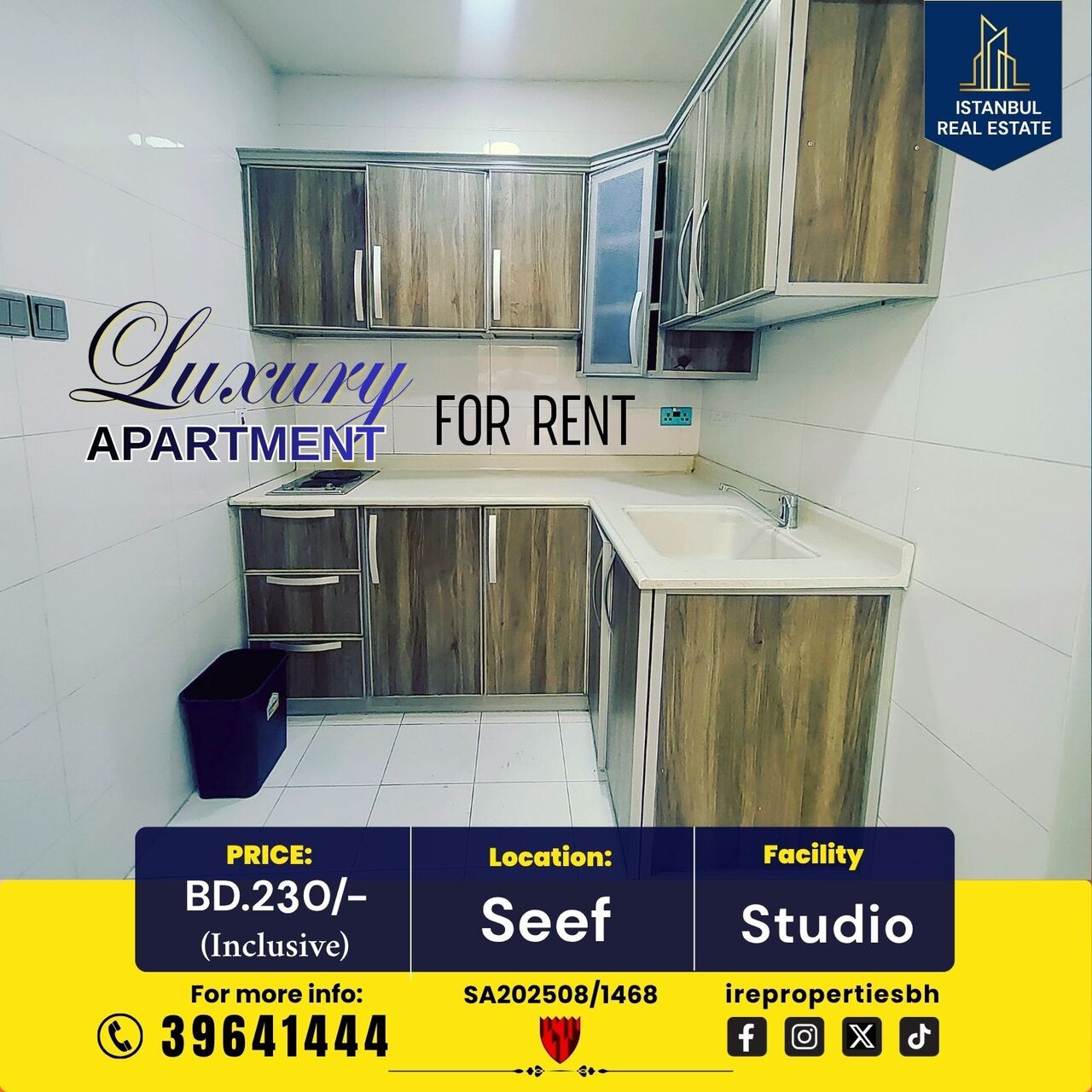 Al Seef, Apartments, Flats, Houses & Villas, BHD 230/month,  Furnished,  55 Sq. Meter,  Luxury Studio Apartment For Rent In Seef BD 230/- Inclusive
