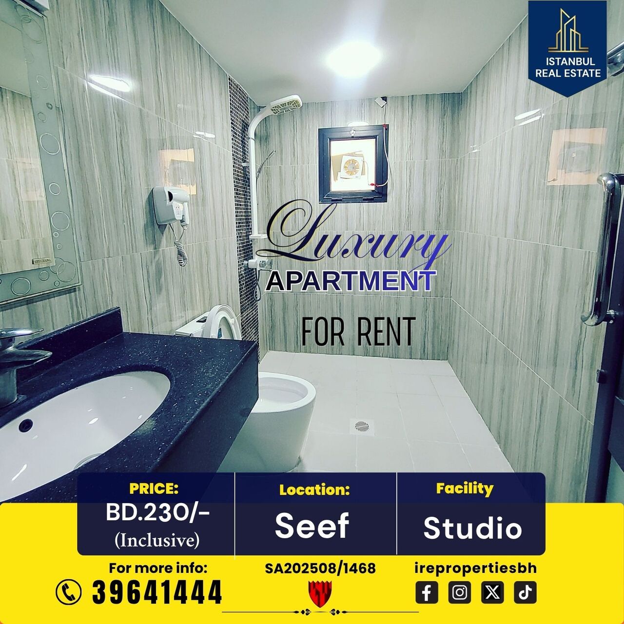 Al Seef, Apartments, Flats, Houses & Villas, BHD 230/month,  Furnished,  55 Sq. Meter,  Luxury Studio Apartment For Rent In Seef BD 230/- Inclusive