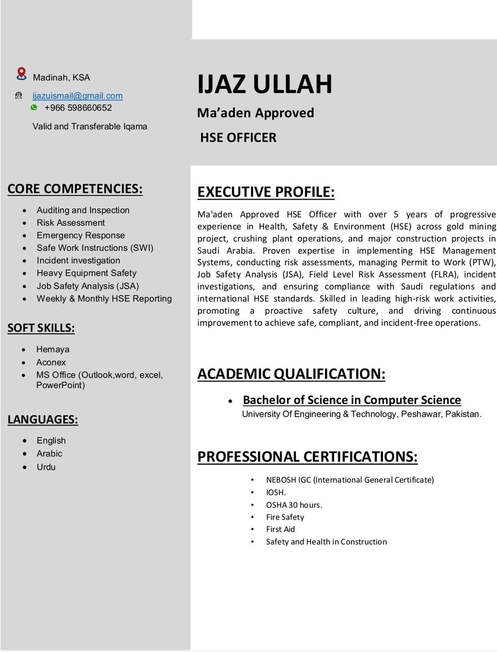 Riyadh, Job Seekers, Safety Officer | Ma