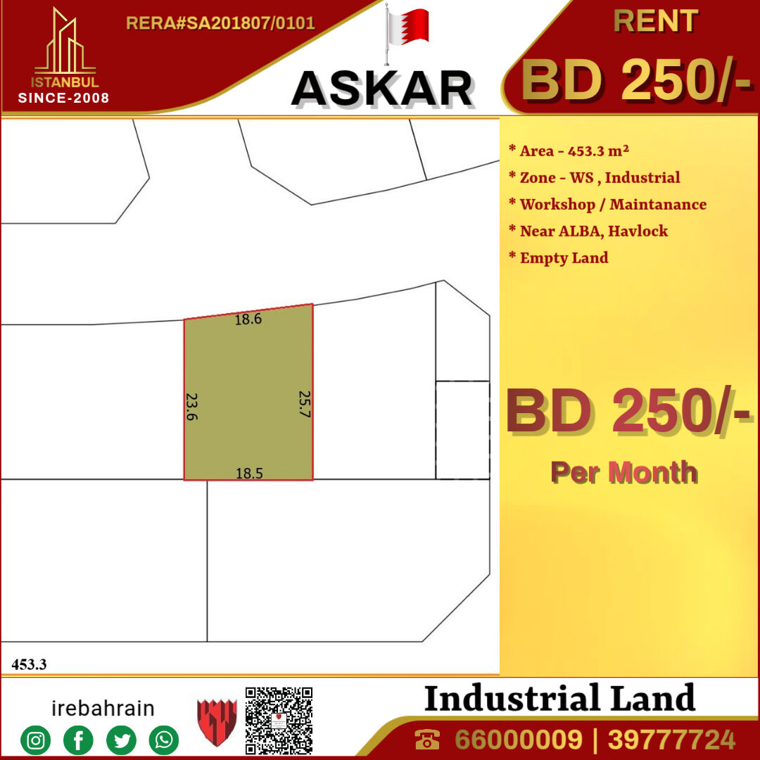 Asker, Industrial Land, BHD 250,  Industrial Plot For Rent In Askar, Behind ALBA