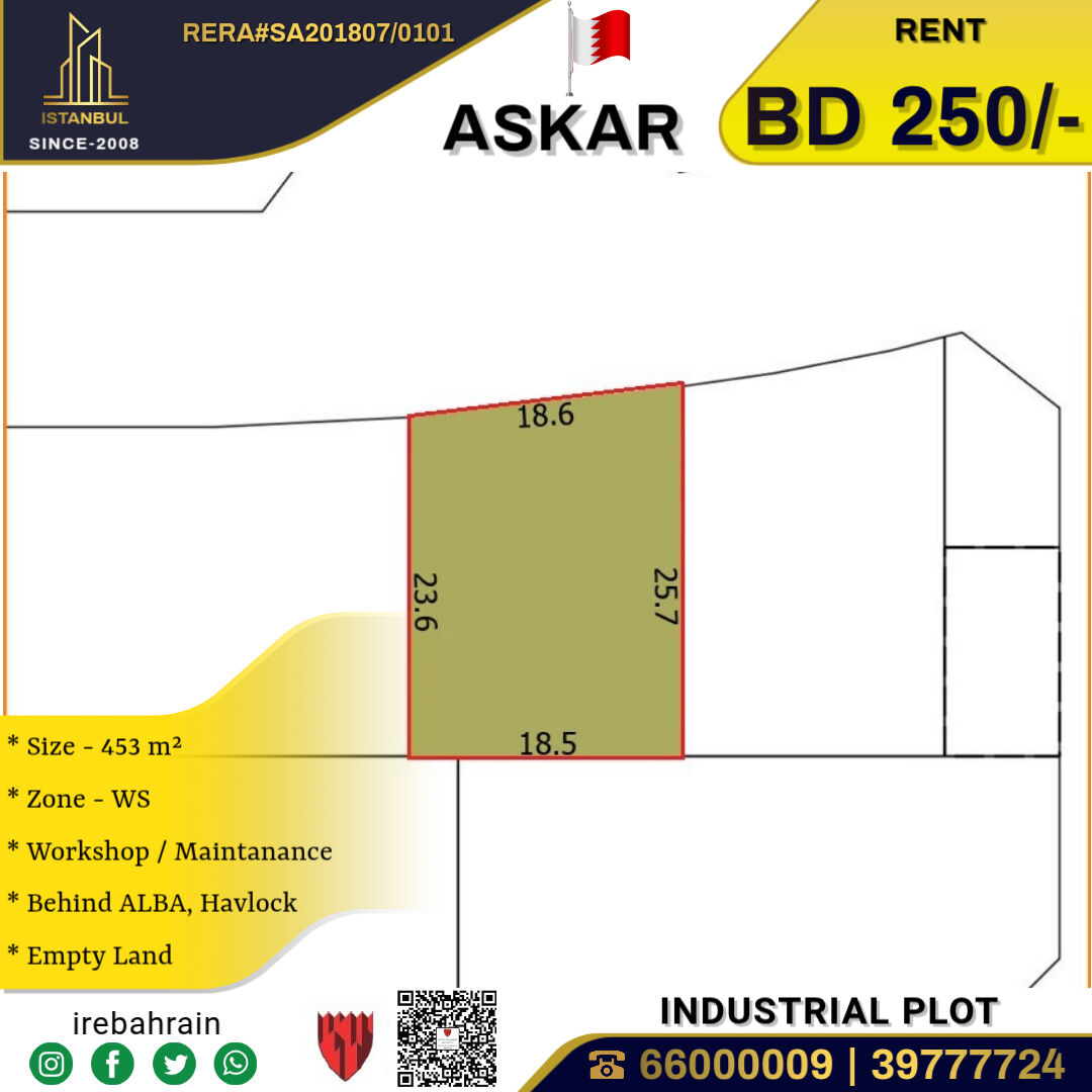Asker, Industrial Land, BHD 250,  Industrial Plot For Rent In Askar, Behind ALBA