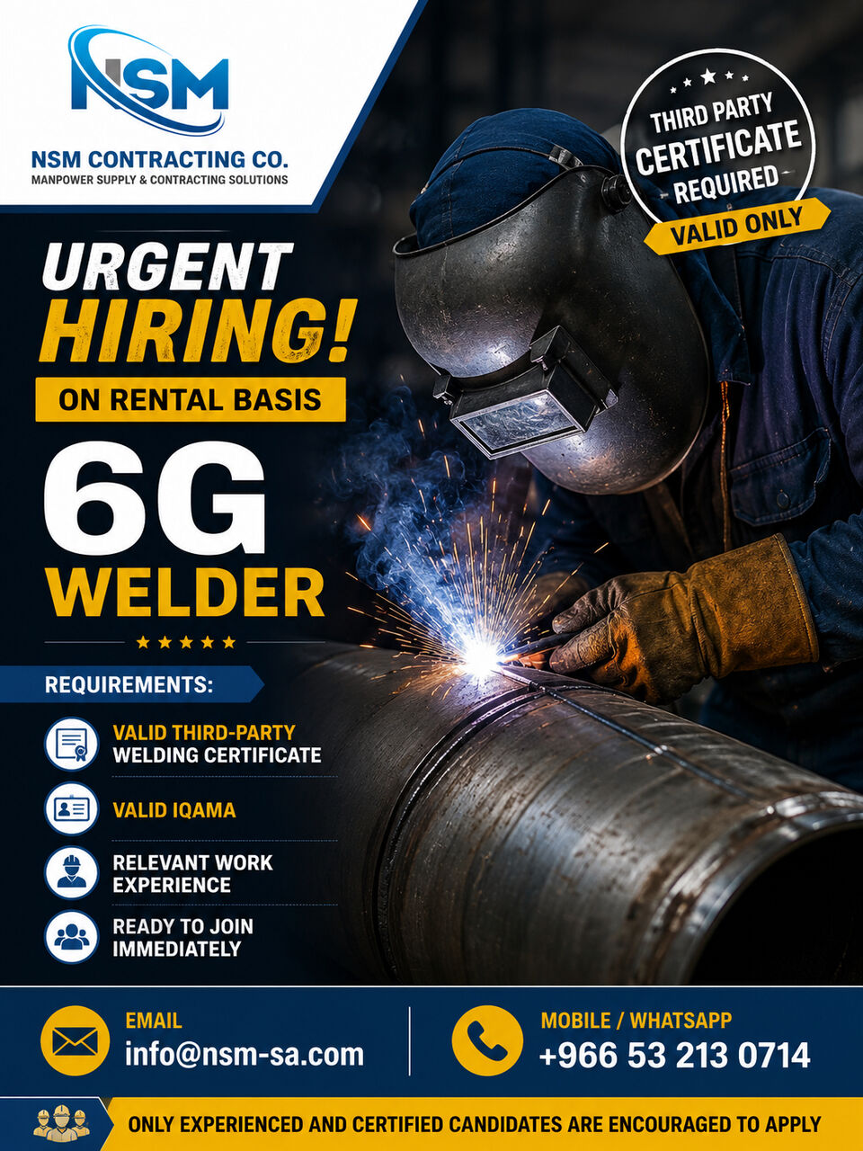 Dammam, Jobs, 6G WELDER