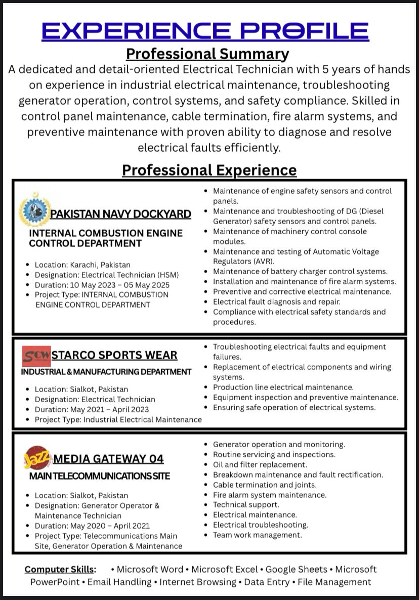 Jeddah, Job Seekers, Electrical Technician Engineer