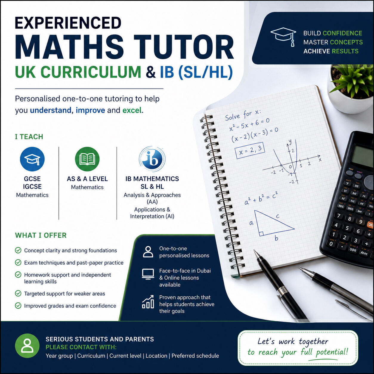 Dubai, Lessons Offered, Maths Tutor For UK Curriculum, GCSE And IGCSE