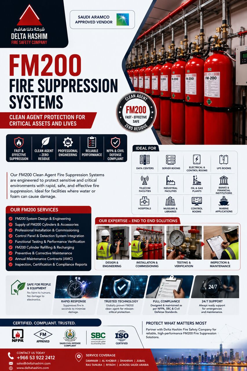 Dammam, Security, FM200 Fire Suppression System , Supply, Installation And Maintenance Services In Dammam