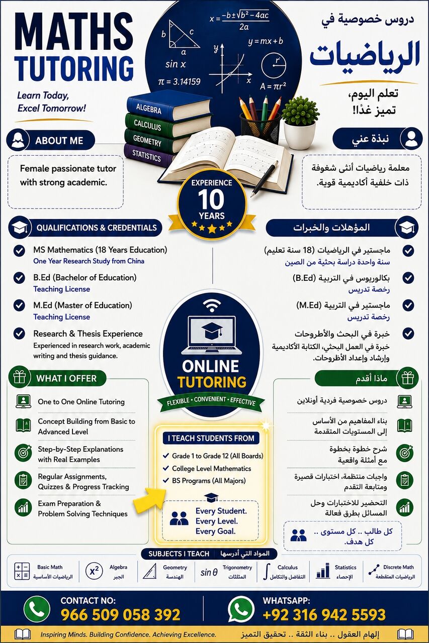 Jubail, Education, Female Maths And Science Tutor