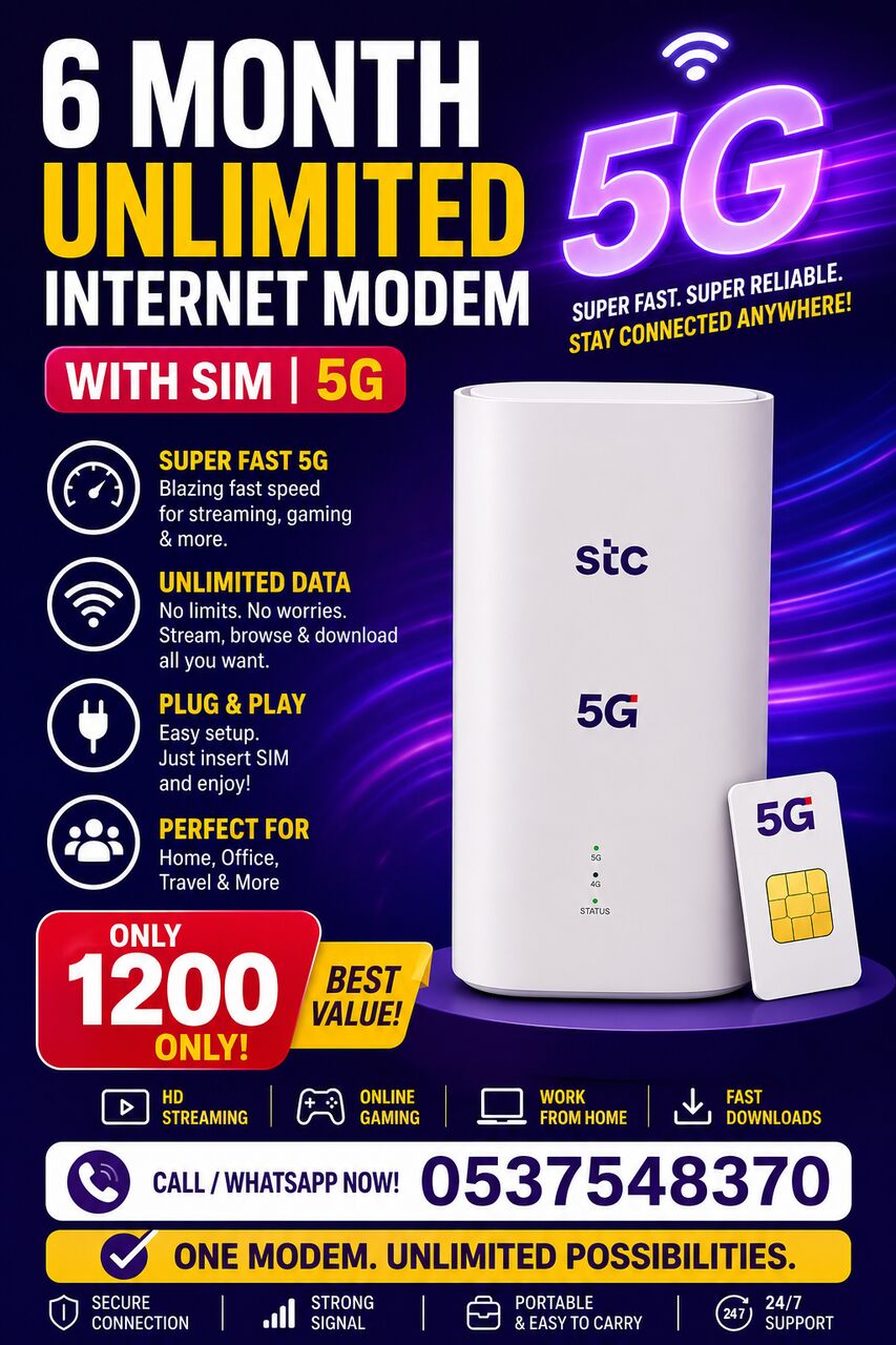Al Iskan, Electronics, SAR 1200,  STC MODEM WITH SIM 6 Months 5g Unlimited