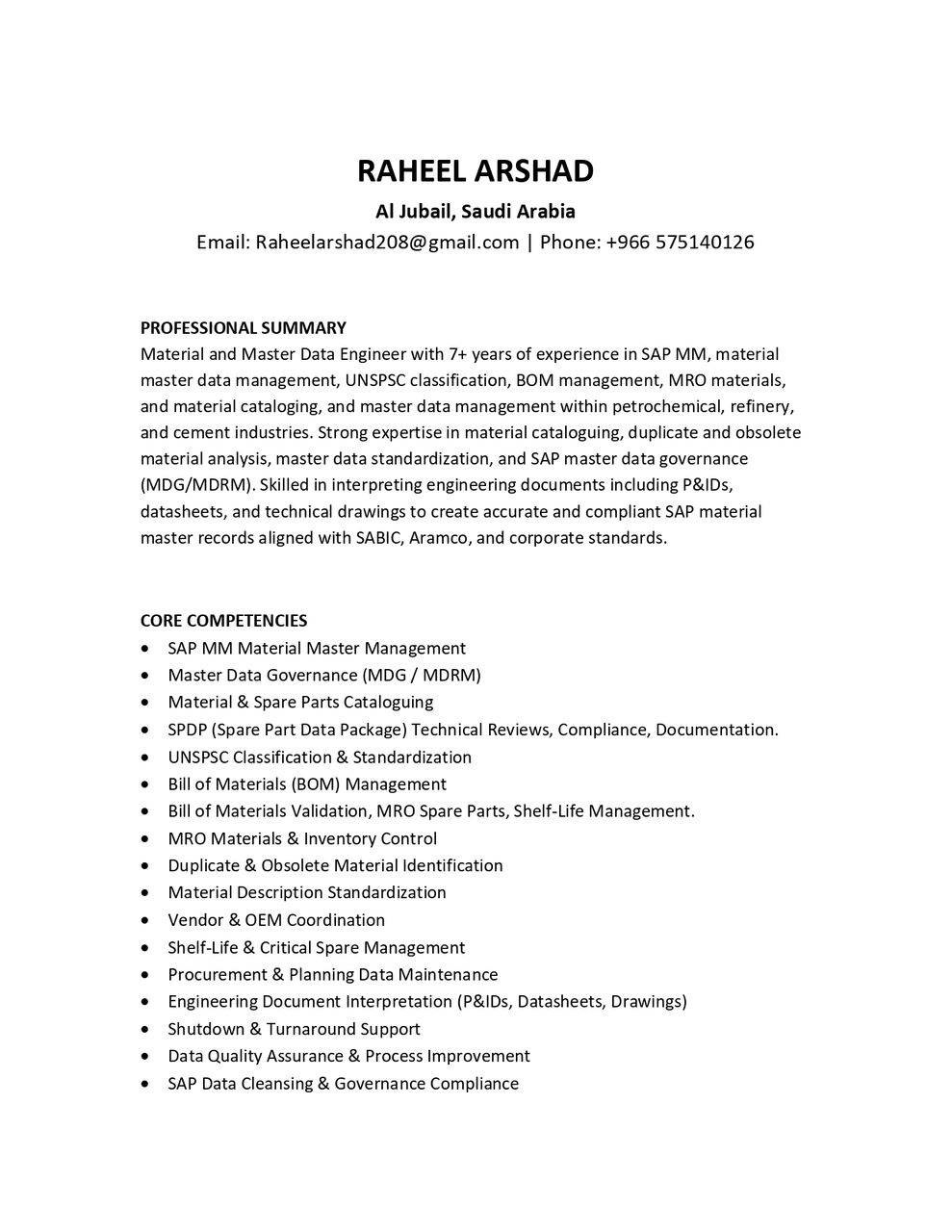 Al Jubail Al Balad, Job Seekers, Master Data Governance, SAP MDG, MDM, Cataloguing, MDRM, MRO Specialist, BOM Engineer