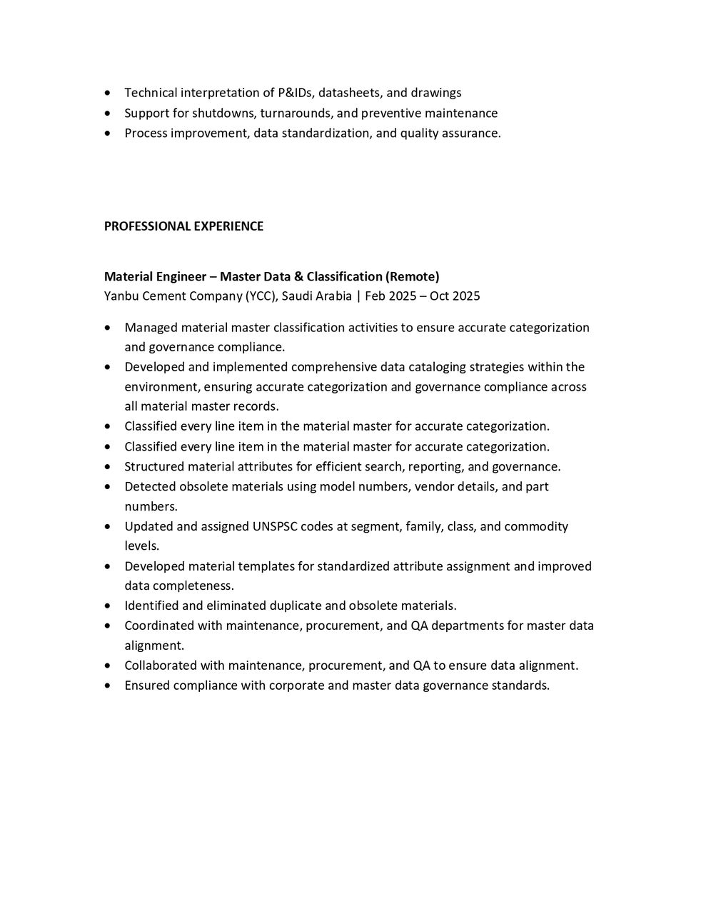 Al Jubail Al Balad, Job Seekers, Master Data Governance, SAP MDG, MDM, Cataloguing, MDRM, MRO Specialist, BOM Engineer