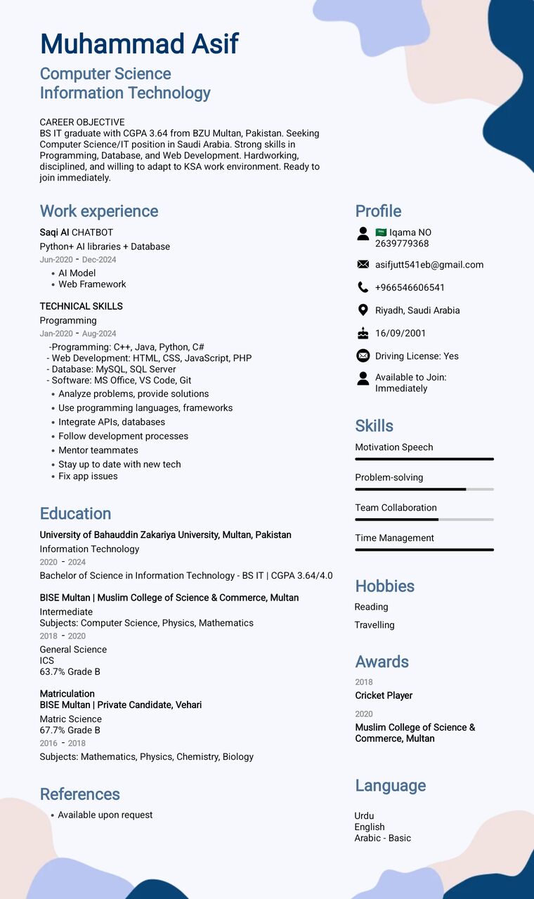 Riyadh, Job Seekers, IT Graduate | Python & Web Developer - Riyadh Software Developer | BS IT | Riyadh IT Supp