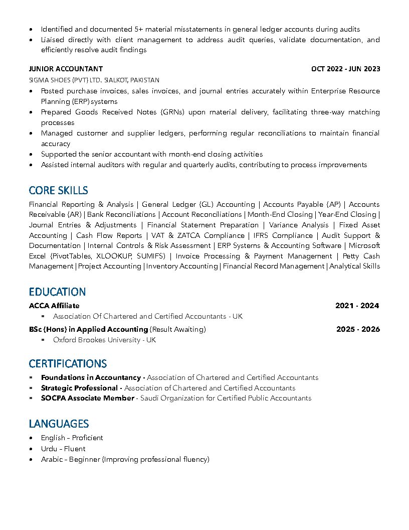 Riyadh, Job Seekers, Accountant | ACCA Affiliate | SOCPA |Finance Officer | 3+ Years | Transferable Iqama