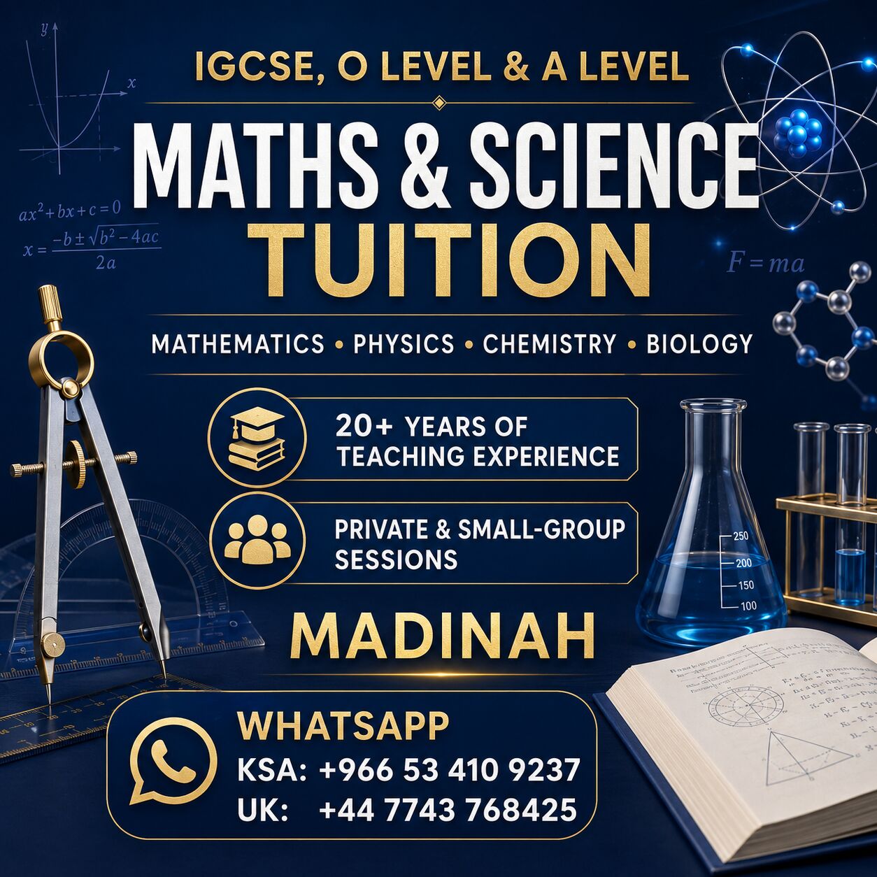 Madinah, Lessons Offered, IGCSE, O Level & A Level Maths, Physics, Chemistry & Biology Tuition &ndash; Madinah