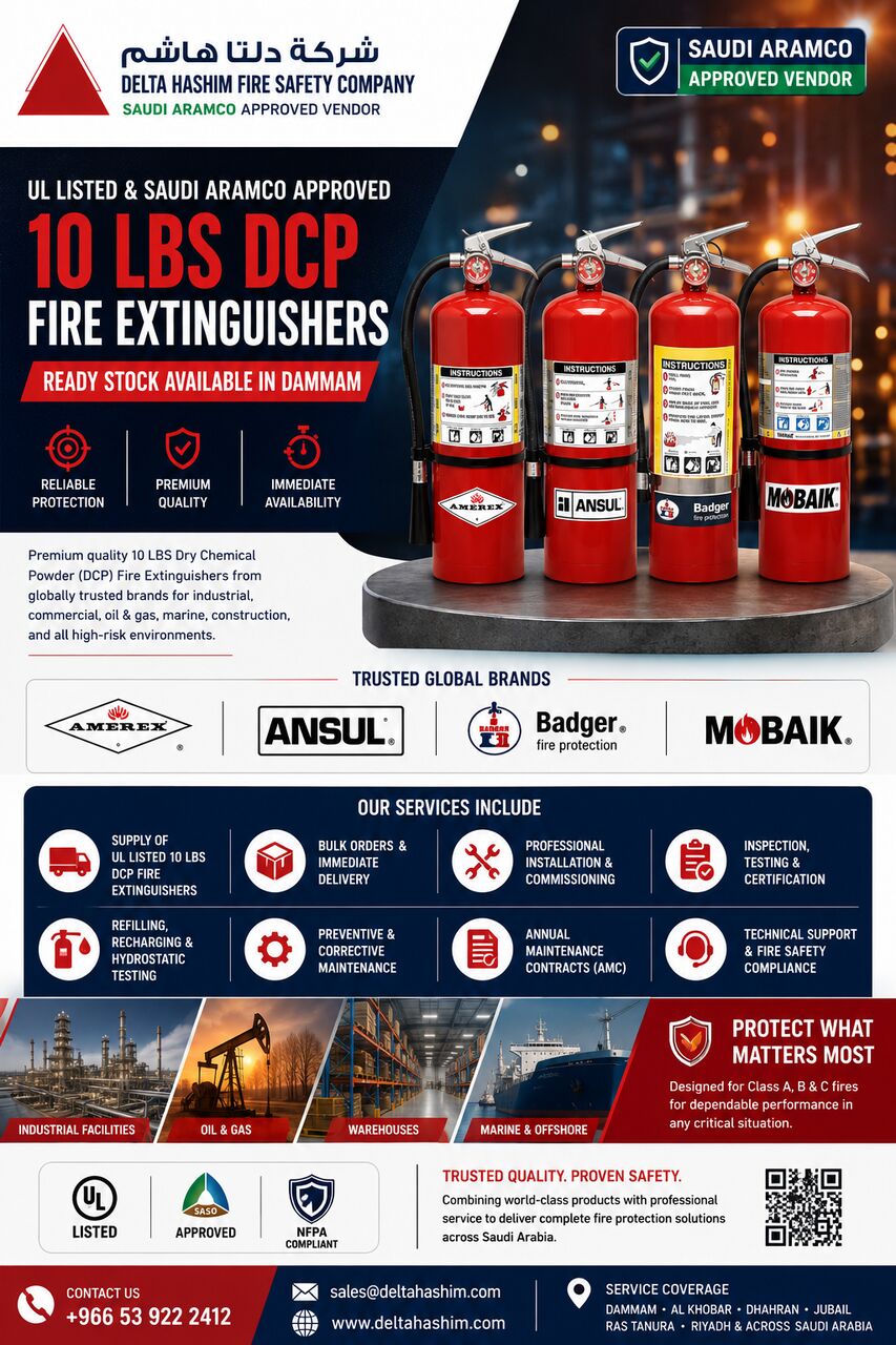 Dammam, Construction, Aramco Approved, 10 LBS, DCP Fire Extinguishers, Stock Available In Dammam