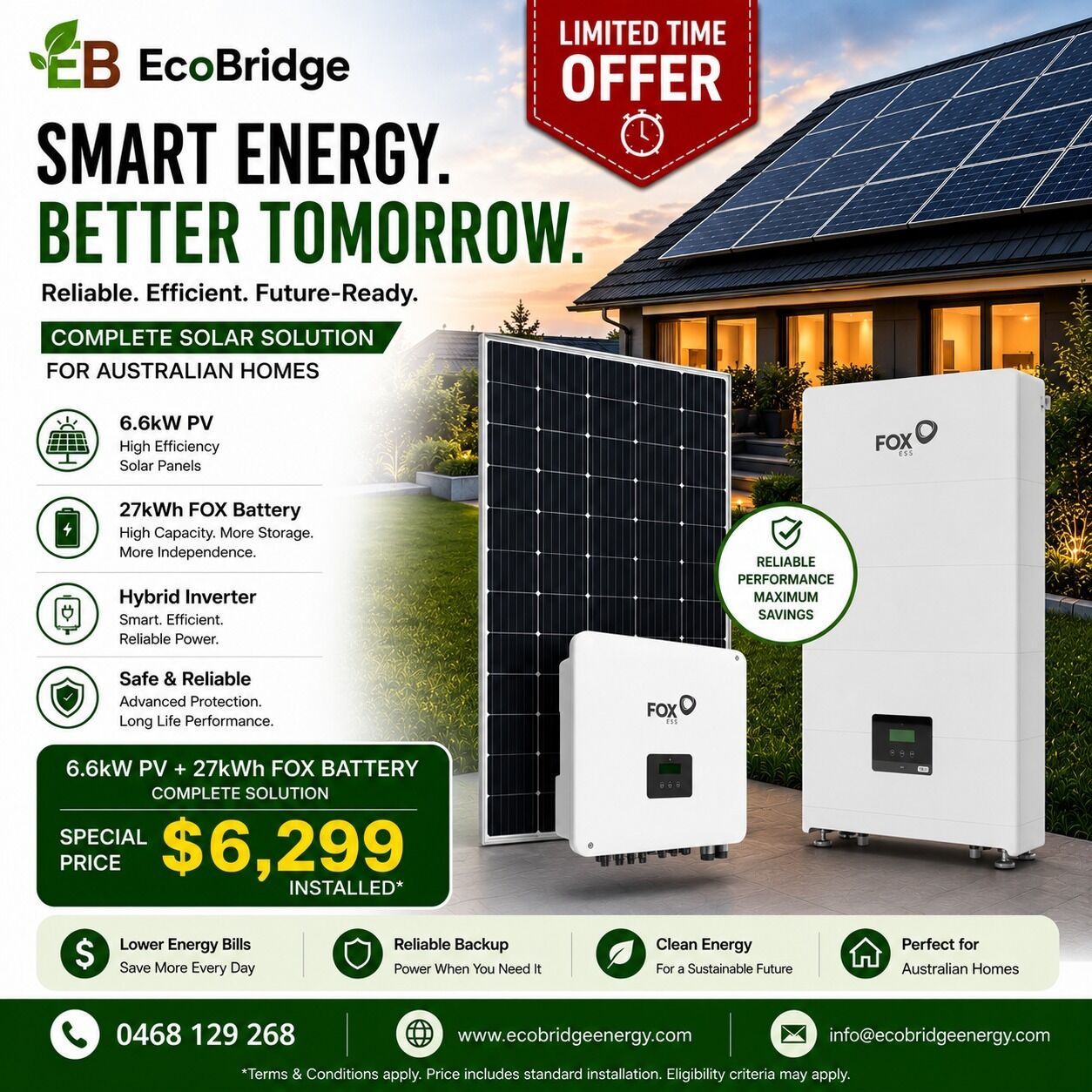 Melbourne, Electronics, AUD 6299,  ☀️ Complete Solar + Battery Package – Only $6,299 Installed!