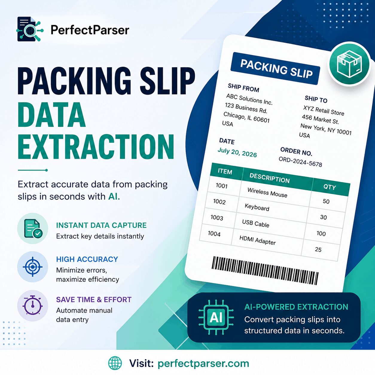 New York, Business, Packing Slip Data Extraction With PerfectParser