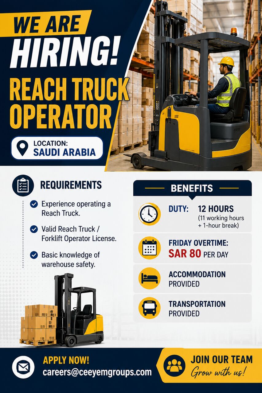 Jeddah, Jobs, Hiring: Reach Truck Operator